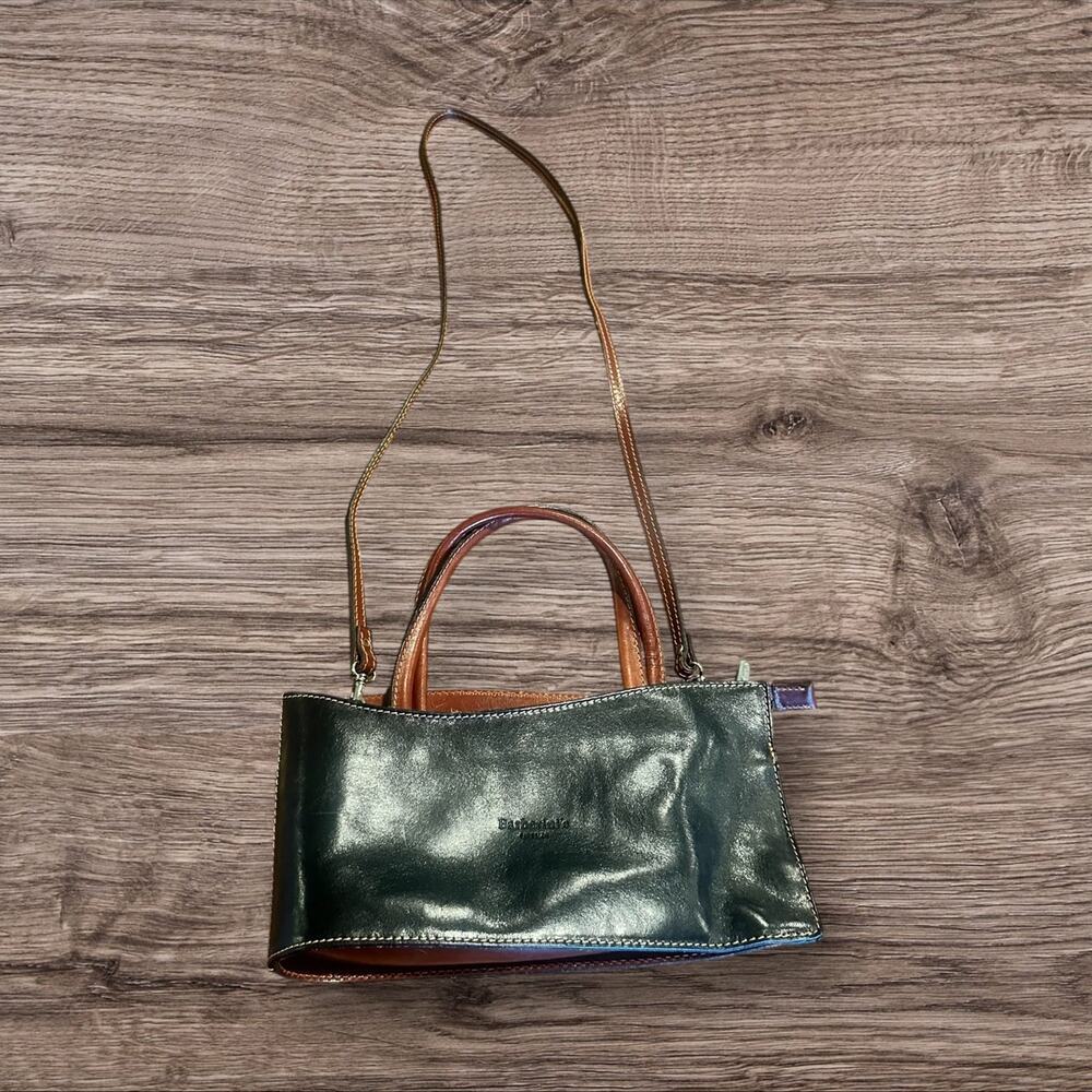 Barberini’s Firenze Black & Brown Leather Crossbody Shoulder Bag Purse